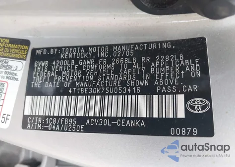 2005 Toyota Camry Le from USA, damaged, VIN 4T1BE30K75U053416